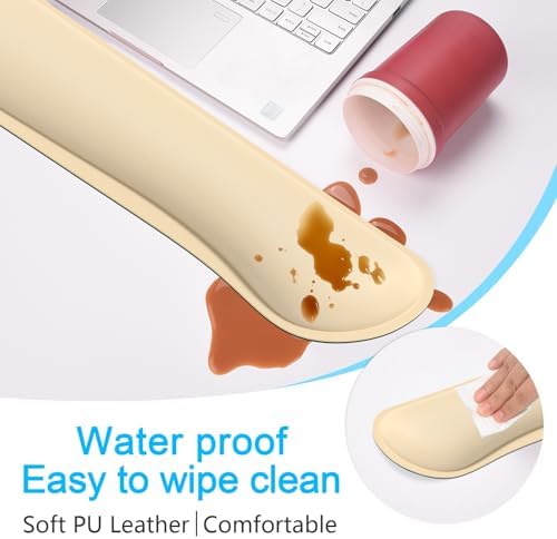 Dapesuom Keyboard Wrist Rest Set, Cute PU Leather Wrist Cushion for Computer Keyboard and Mousepad, Memory Foam Mouse Pad Rests Support with Non-Slip Base for Typing Pain Relief Laptop, Colonial White