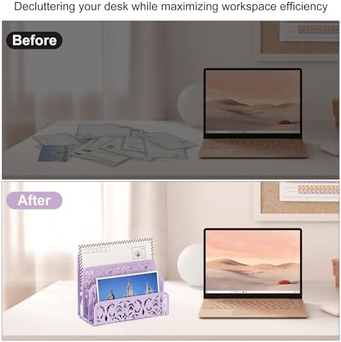 EasyPAG Mail Organizer Countertop 2pc Desk Mail Sorter for Envelope 3-Slot Vertical Letter Holder for Office, Home, School, Purple
