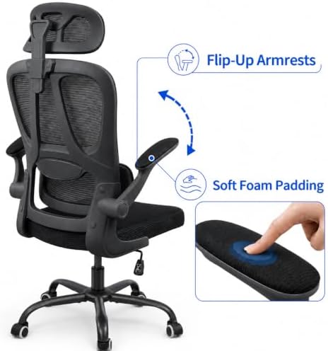 Ergonomic Mesh Office Chair, Headrest, Lumbar Support, Flip-up Arms
