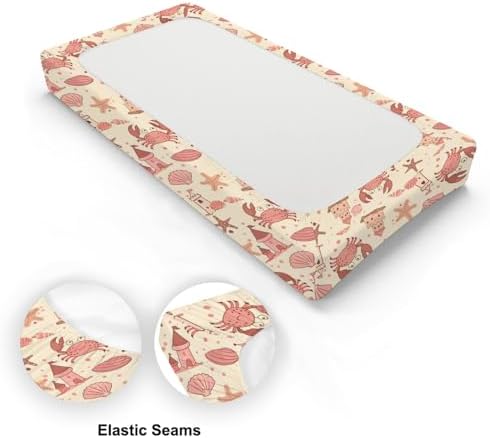 Cartoon Beach Theme Crabs Starfish Sandcastle Pattern Baby Changing Pad Cover, Unisex Ocean Sea Animals Nursery Diaper Changing Table Pad Mat Sheet for Boys Girls-16x32