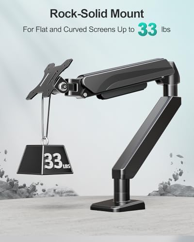 MOUNT PRO Ultrawide Single Monitor Arm for 22"- 42" Screens, Monitor Desk Mount Stand Holds up to 33 lbs, Heavy Duty Fully Adjustable Gas Spring Desk Mount, VESA Mount with Clamp/Grommet Base