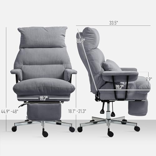 Reclining Home Office Desk Chair with Footrest, Corduroy, 300 lbs Load