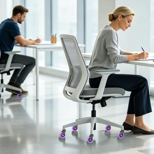 8T8 3" Office Chair Wheels (As Seen On PRC) Replacement Heavy Duty, Universal Rubber Chair Casters Fit 98% Chair, Quiet Smooth Rolling for Hardwood Floor Carpet Mats (Purple)