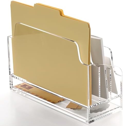 SANRUI Clear Desk Organizer Holder with Drawers, Acrylic File Mail Sorter