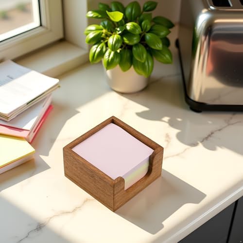 Acacia Wood Sticky Note Holder, 3x3 Post It Note Dispenser with Anti-Slip Pads, Natural Wooden Memo Organizer for Office Home School (3.5“x3.5"x2")