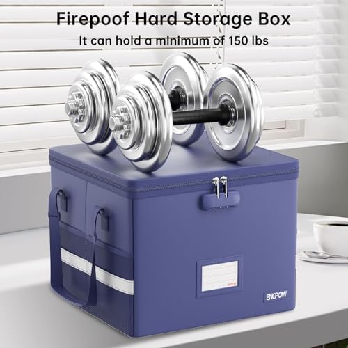 ENGPOW 5200°F File Box Fireproof Document Box with Lock,Heat Insulated Collapsible File Storage Organizer Box with Handle,Portable Home Office File Cabinet for Hanging Letter/Legal Size Folder, Blue