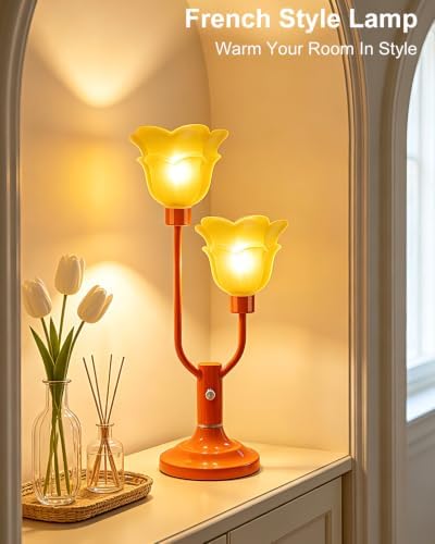 Orange Flower Table Lamp Dimmable Vintage 2 Bulbs Included Gift