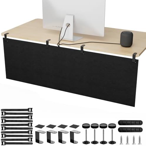 No Drill Under Desk Cable Management Privacy Panel,47.2" Felt Modesty Panel