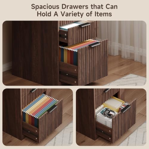 ONBRILL 55" Electric Standing Desk with File Cabinet & Storage, Walnut