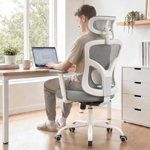 Marsail Ergonomic Office Chair Lumbar Support & Adjustable Armrests, Grey