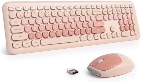 Surmen Cute Colorful Keyboard and Mouse Wireless Silent, Full-Size Retro Typewriter Wireless Quiet Slim Keyboard Low-Noise 2.4GHz for Computer, Desktop, Laptop(6-Diary Beige)