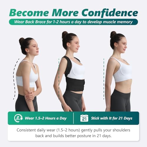 Posture Corrector for Women and Men, Adjustable Shoulder Straightener with Full Back Support, Relief for Lower & Upper Back Pain, Spine, Scoliosis Relief (Black, Small)