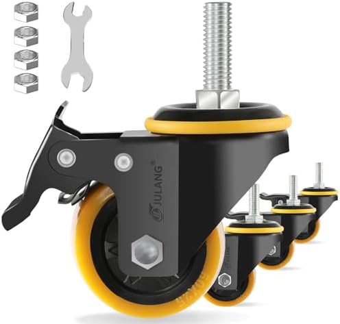 2 inch Caster Wheels 3/8" Threaded Stem Casters Set of 4 Heavy Duty