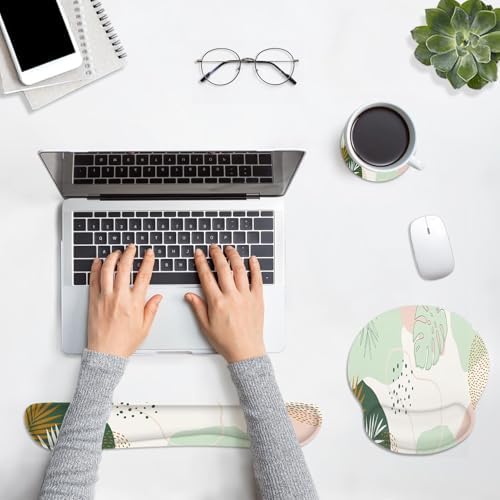 Britimes Ergonomic Mouse Pad Set with Wrist Rest, Boho Leaves