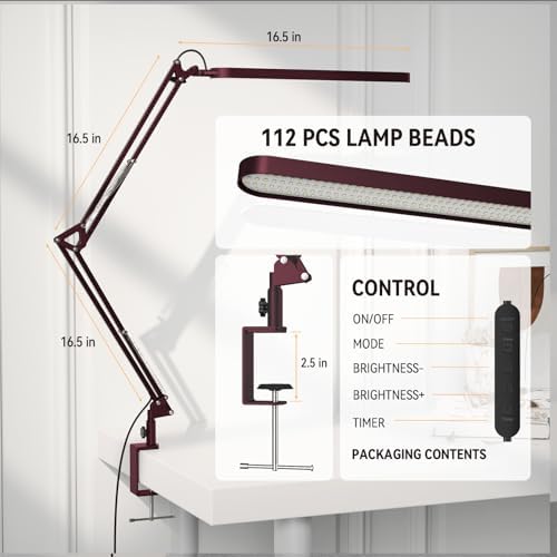 SKYLEO Desk Lamp - LED Desk Light - 5 Color Modes X 11 Brightness Levels - Adjustable Swing Arm - Timmer & Memory Function - 12W Lamp for Desk - Red