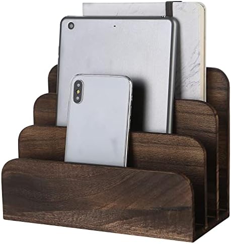 File Holder for Desk,Wood Paper Organizer,Rustic Desk Organizer,Darkbrown
