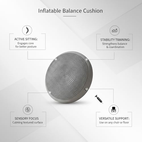 Inflatable Balance Disc Cushion, 13.4 Inch PVC Wobble Seat for Stability Training, Portable Exercise Pad for Home Office Chair or Fitness Workouts