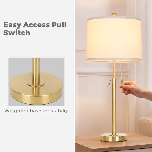 Qingmiao Gold Table Lamps Set of 2, 22" to 30" Adjustable, 3 Way Bulbs