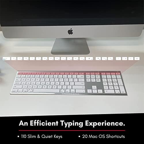 Macally Wireless Bluetooth Keyboard for Mac - Compatible Apple Keyboard or MacBook Pro/Air, iMac - Multi-Device, Up to 3 Devices with 110 Keys, 20 Shortcuts, Numeric Keypad, and Rechargeable - Silver
