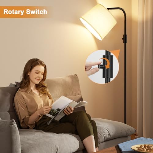 Ambimall Arc Floor Lamp for Living Room with Rotary Switch, Linen Shade