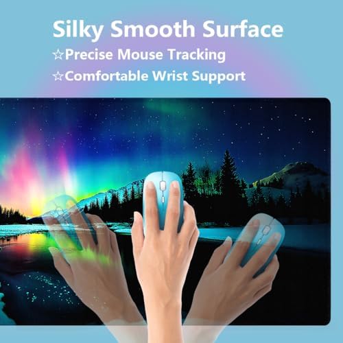 Aurora Borealis Large Mouse Pad, Snowy Mountain Calm Glacier Desk Mat