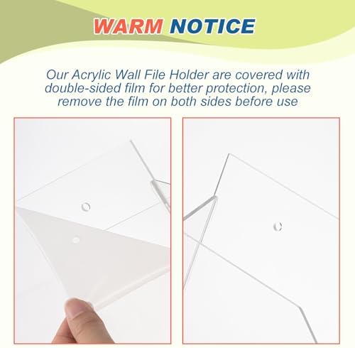Feifeiya 2 Pcs Clear Acrylic File Holder Wall Mount, 14"x8.3"x1.2"