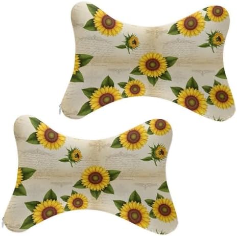 2 Pcs Ergonomic Car Neck Pillow Floral Sunflower Memory Foam Cervical Support for Neck Pain Relief Driving Travel