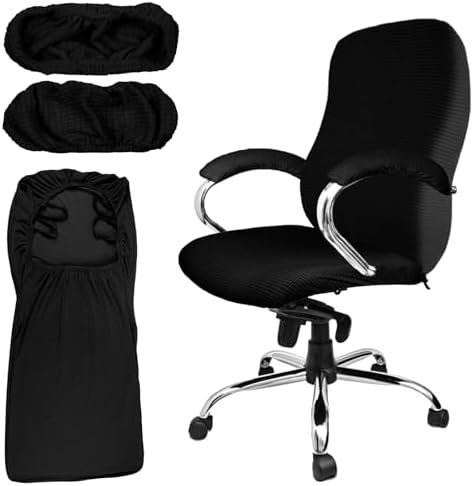 Tatuo 3 Pcs Computer Office Chair Armrest Cover, L, Waffle, Black