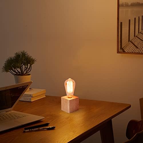 Vintage Table Lamp,Small Bedside Lamp with Square Wooden Base Desk Lamp, E26 60W Night Light Perfect for Bedroom Living Room Home Art Display Cafe Bar Studio Antique Decor(Without Bulb)