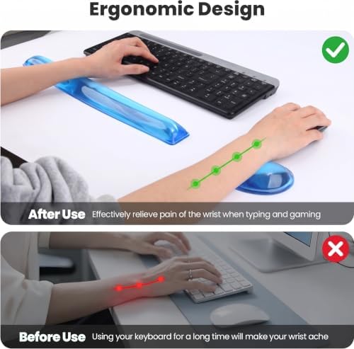 Gel Keyboard & Mouse Wrist Rest Set - Keyboard Wrist Rest Pad & Mouse Support for Office Gaming Pad Computer Laptop Ergonomic Comfortable Pain Relief- Blue Pad Set