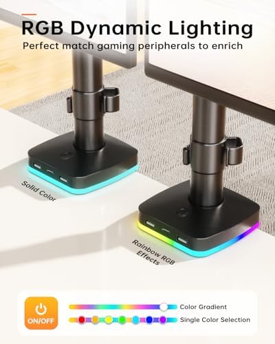 Afaloona RGB Dual Monitor Arm with USB Hub, Desk Mount for 13-27" Monitors