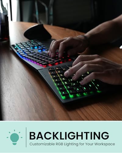 Perixx PERIBOARD-835BL II Wireless Ergonomic Mechanical Keyboard [Firmware Updated] - RGB Backlit - Low-Profile Blue Clicky Switches - Multi-Device Connection - Compatible with Windows and macOS