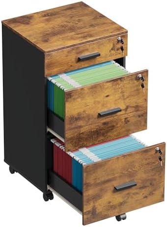 DEVAISE 3 Drawer Wood Filing Cabinet with Upgrade to 3 Individual Locks