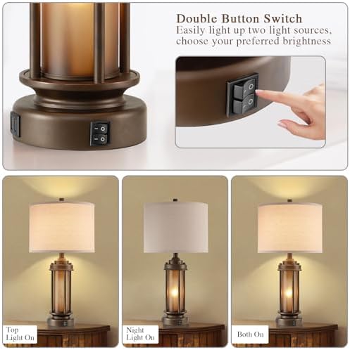 AIEAMPDO Set of 2 Farmhouse Table Lamps with 2 USB C+A Ports