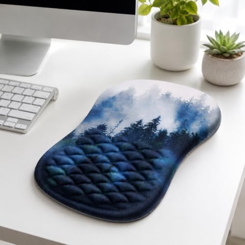 Ergonomic Mouse Pad with Wrist Rest, Mouse Pad with Memory Foam Massage Support, Non-Slip PU Base, Comfortable Typing Cushion for Home Office Computer Laptop, Forest