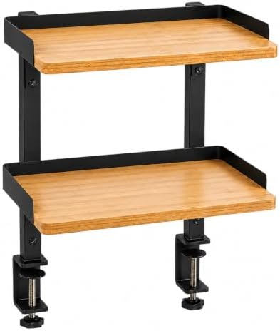 13" Clamp-On Desk Shelf, 2-Tier Bamboo Desktop Organizer