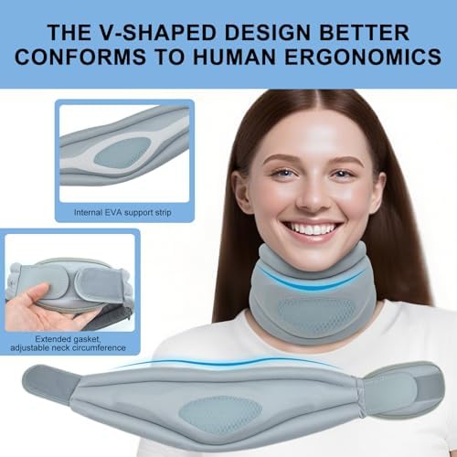 Neck Brace Cervical Collar, Neck Support Brace for Sleeping, EVA composite Soft Memory Foam Padding Relieves Cervical Spine Pressure, Sleeping Upright, Snoozing, Sleep Apnea (Enhanced-Grey)