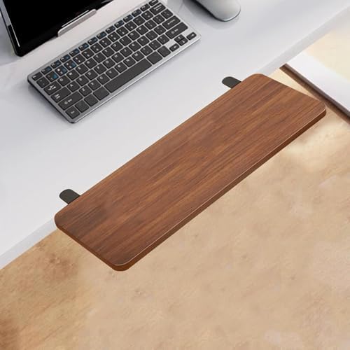 Generic Desk Extender Tray Armrest Keyboard Foldable Clamp on Desk Extension Computer Table Organizer Shelf Wrist Support Wood and Metal Suitable for, Brown