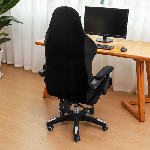 FORCHEER Velvet Gaming Chair Cover with Armrest Covers Black Stretch Racing Style Game Chair with Attached Arms Covers Cat Scratch Proof Washable 3 PCS