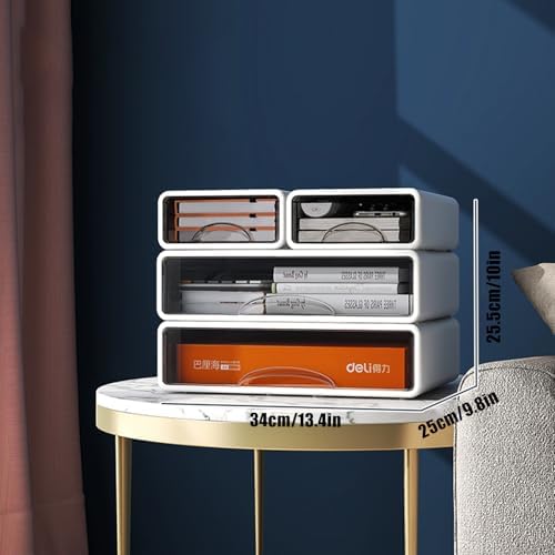 Desk Organizer with Drawers, Stackable Storage Drawers with Compartments Desktop Organization for Office Supplies, Makeup, Pencils, Tape, Erasers, Paperclips, Chargers (White 2S2M)