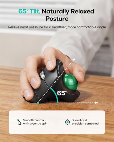 Nulea Wireless Ergonomic Vertical Trackball Mouse Thumb Control-Green