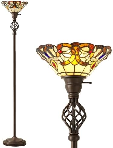 GyroVu Torchiere Floor Lamp for Living Room, Tiffany-Style Reading Light