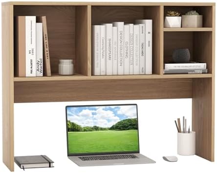 Giantex Desktop Bookshelf, Countertop Storage Hutch with 4 Shelves for Computer Desk, Dressing Tabletop Display Rack, Multipurpose Desk Hutch Storage Organizer for Home Office Dorm, Natural