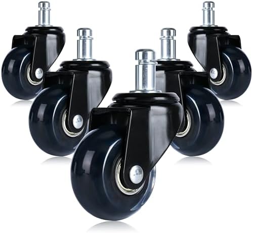 Office Chair Caster Wheels 2" Replacement Rubber Chair Casters Set of 5 Best Protection for Hardwood Floors Carpet Mat Universal Fit Smooth & Silent