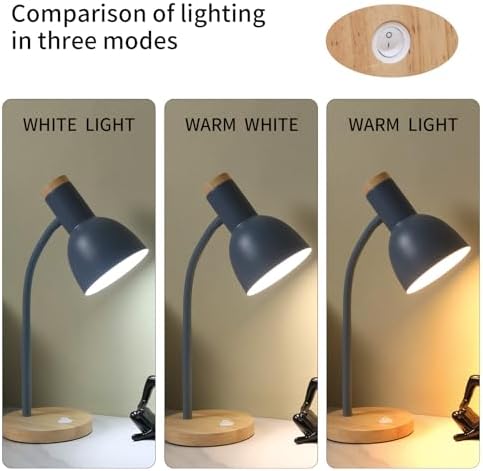 Adjustable Wooden Desk Lamp,Metal Shade Flexible Neck Table Lamp