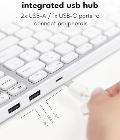 Macally Wired Keyboard for Mac with USB Hub (2X USB-A / 1x USB-C) - Compatible Backlit Apple Keyboard with Dual Interface - Auto OS Detection for Mac, MacBook, iMac, PC, Android, iPad, iOS - Silver