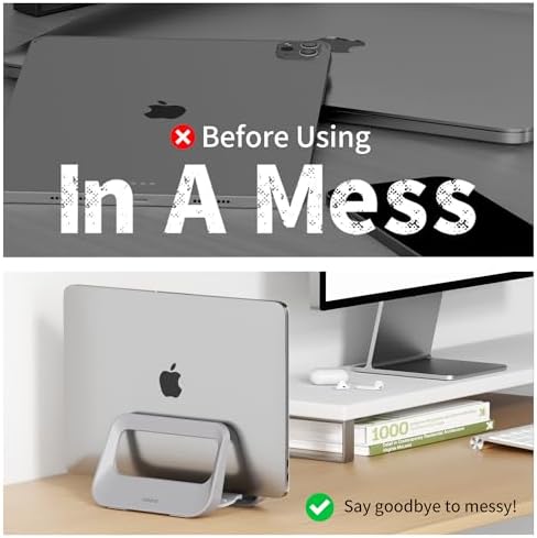 Vertical Laptop Stand for Desk,Plastics Laptop Holder Dock with Silicone Protection,Compatible with All MacBook/Surface/Samsung/HP/Dell/Chrome Book (Gray)