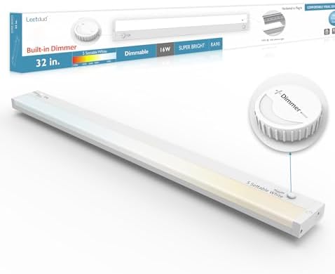 Leetdud Under Cabinet Lighting Plug in or Hardwired Built-in Dimmer, 32 Inch 16W, 5CCT 2700/3000/3500/4000/5000K, Linkable Counter Lights for Kitchen, ETL Dimmable LED Light Fixture, White