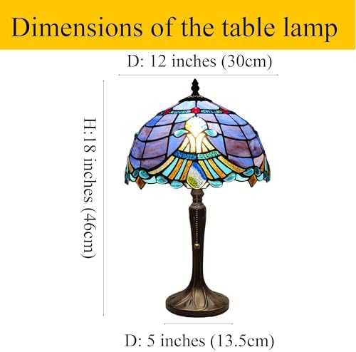 Tiffany Table Lamp Purple Baroque Style Stained Glass Lamp 3 Color Temperature 12 Inch Antique Desk Light Handcrafted Light for Bedroom Living Room Home, Included LED Bulb