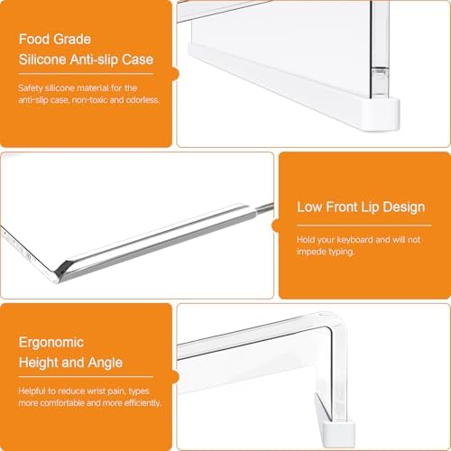 BEEGO Ergonomic Computer Keyboard Stand - 2PCS Clear Acrylic Keyboard Riser Tilted Keyboard Holder Keyboard Tray with White Non-Slip Strip for Easy Typing at Home School Office Desk Accessories
